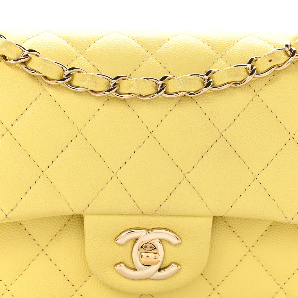 Caviar Quilted Small Double Flap Light Yellow At My store
