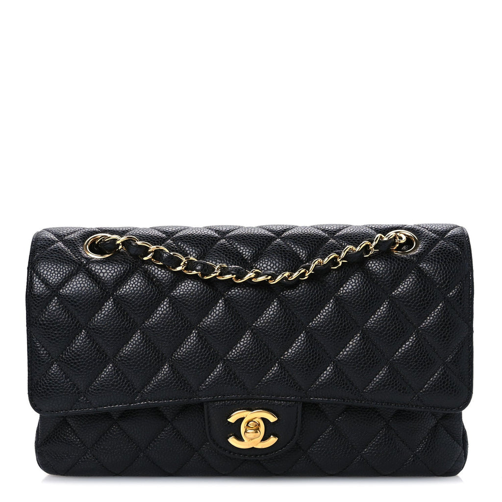Caviar Quilted Medium Double Flap Black At My store