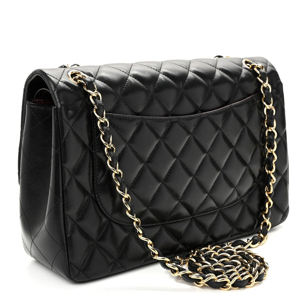 Lambskin Quilted Jumbo Double Flap Black At My store