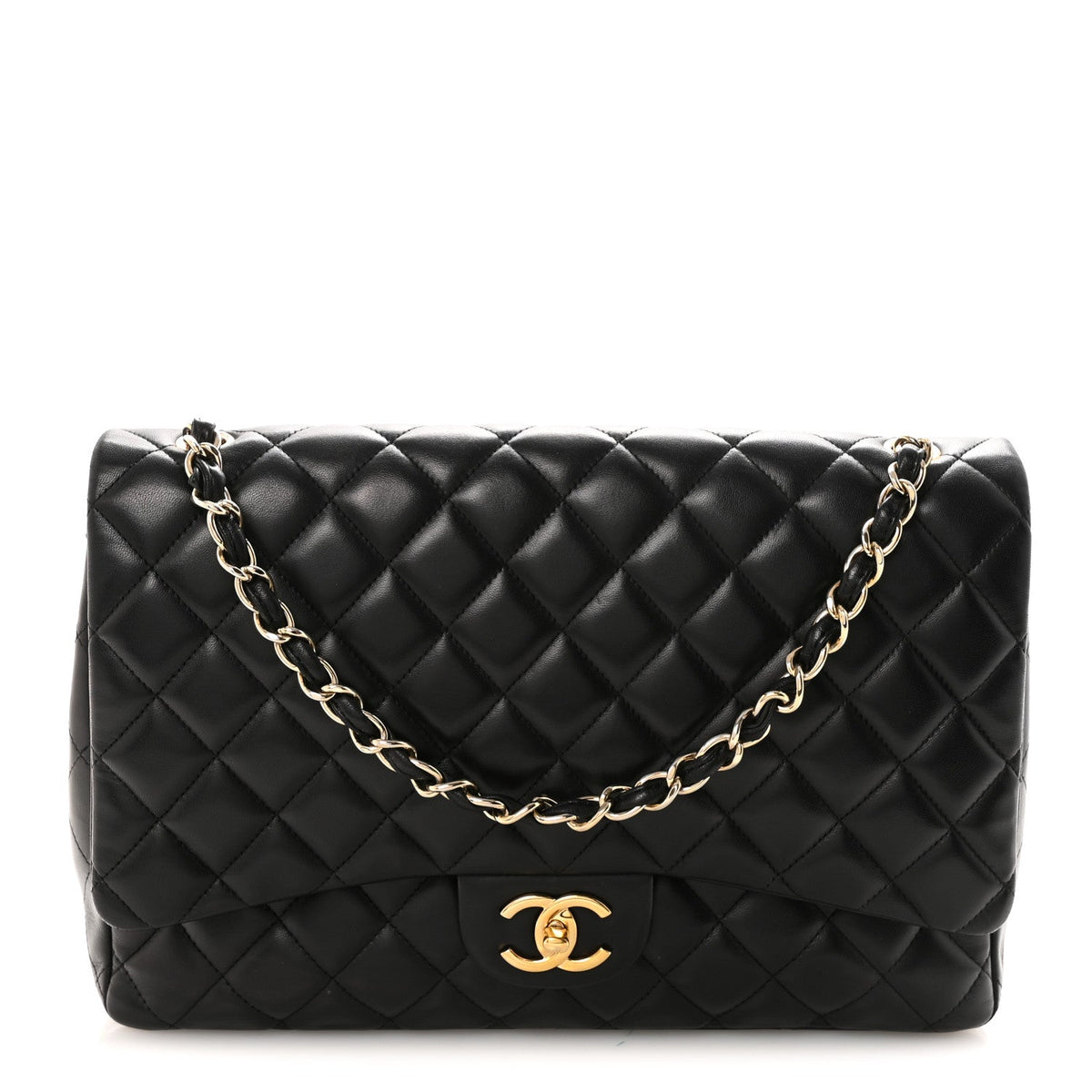 Lambskin Quilted Maxi Double Flap Black At My store