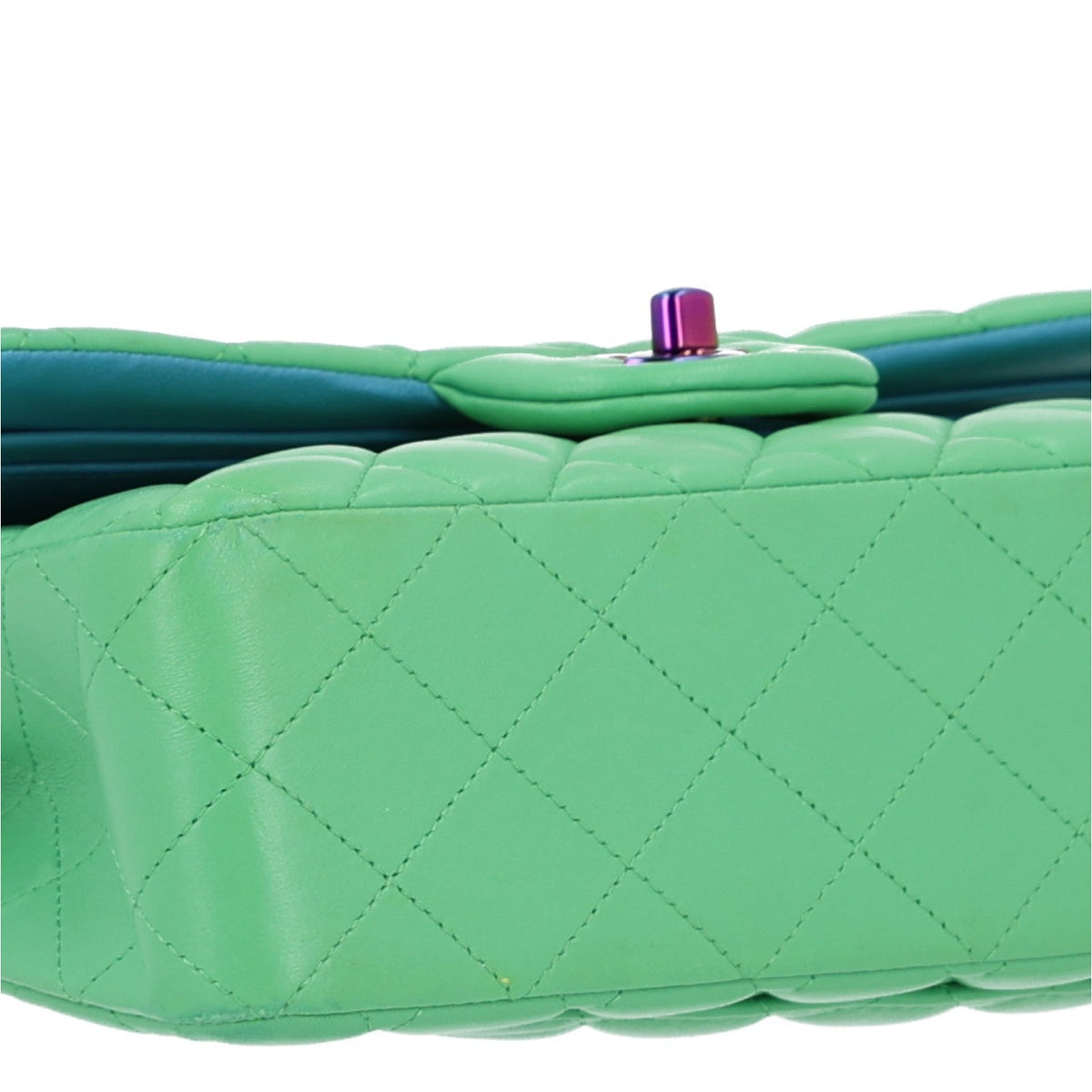 Lambskin Quilted Small Double Flap Green Blue At My store