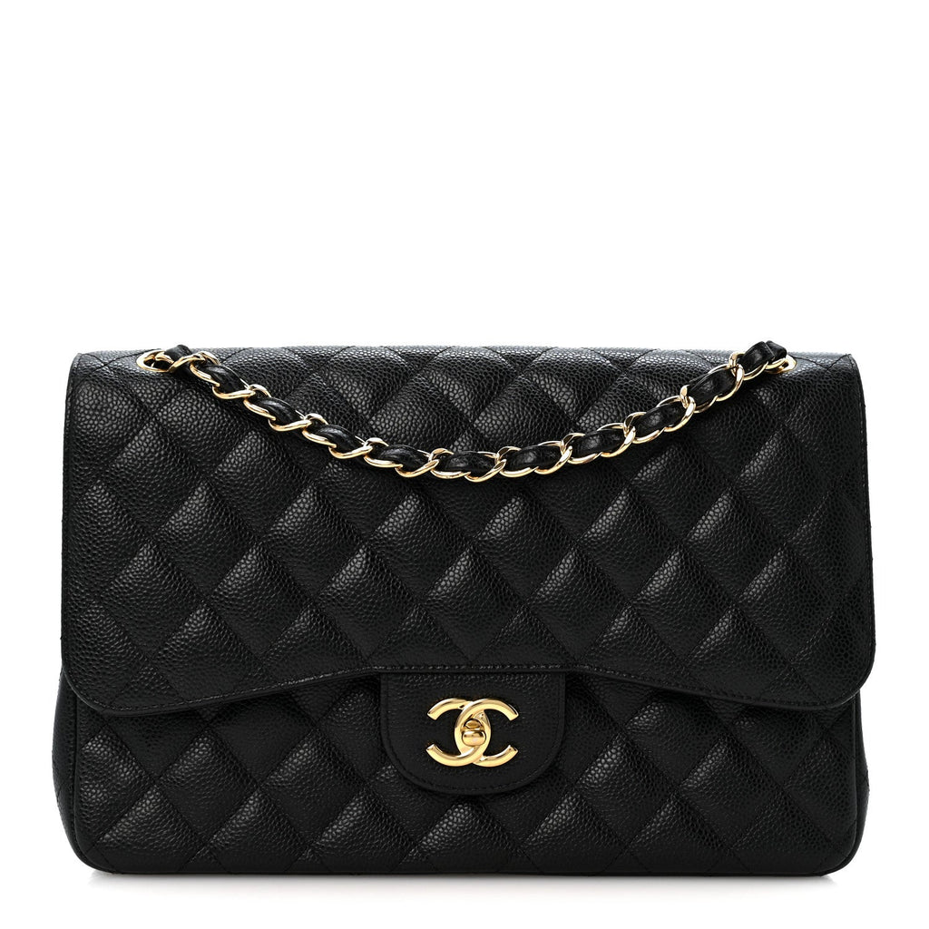Caviar Quilted Jumbo Double Flap Black At My store