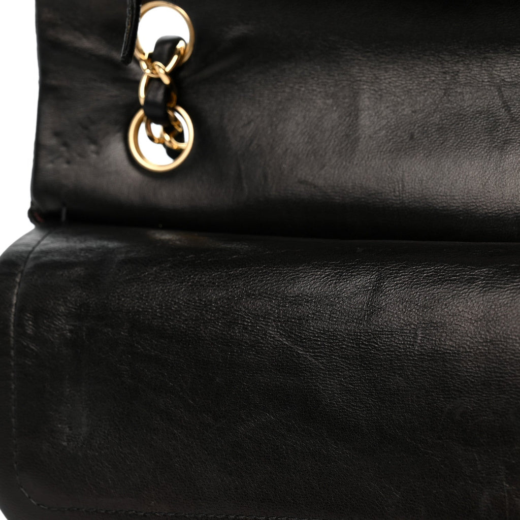 Lambskin Quilted Medium Double Flap Black At My store