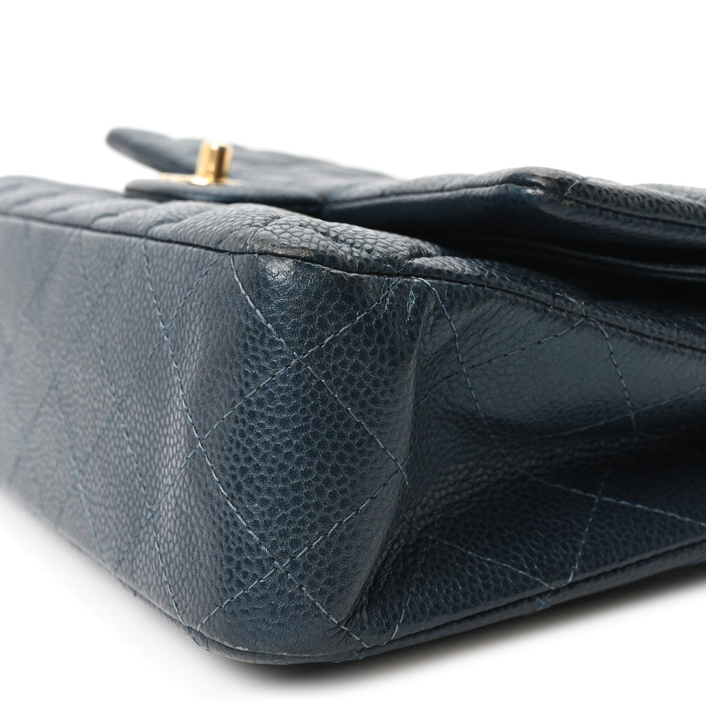Metallic Caviar Quilted Medium Double Flap Dark Blue At My store