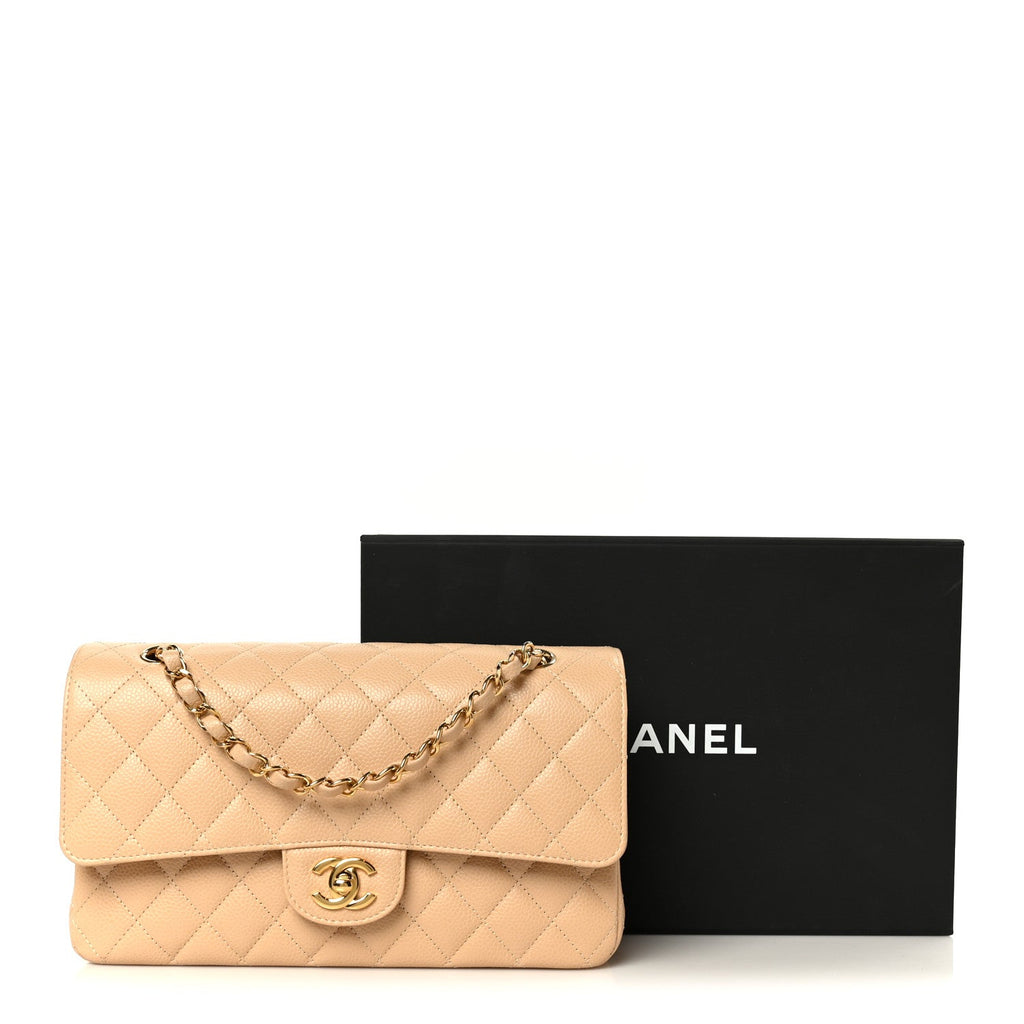 Caviar Quilted Medium Double Flap Beige At My store