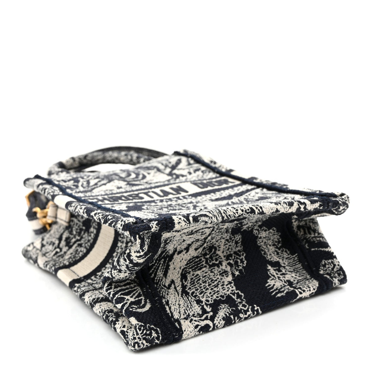 Canvas Toile de Jouy Reverse Embroidered Mini Book Tote Phone Bag Blue AT My store