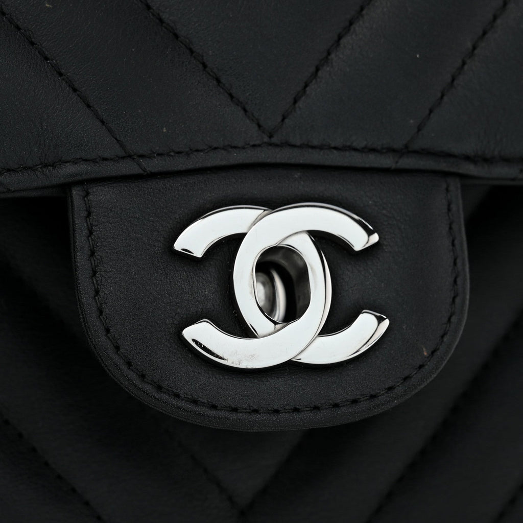 Lambskin Chevron Quilted Medium Double Flap Black At My store