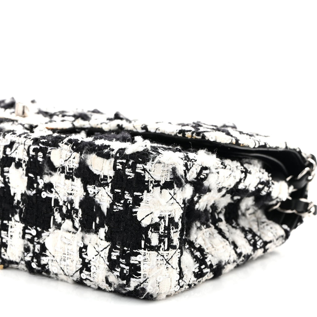 Tweed Sequin Quilted Medium Double Flap Black White At My store