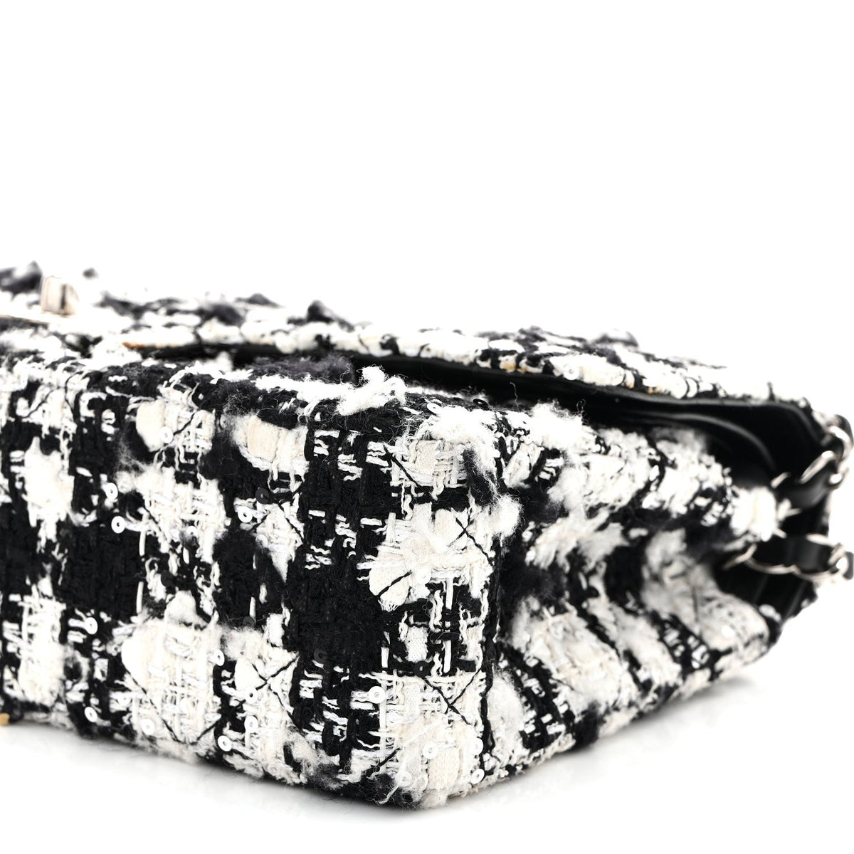 Tweed Sequin Quilted Medium Double Flap Black White At My store