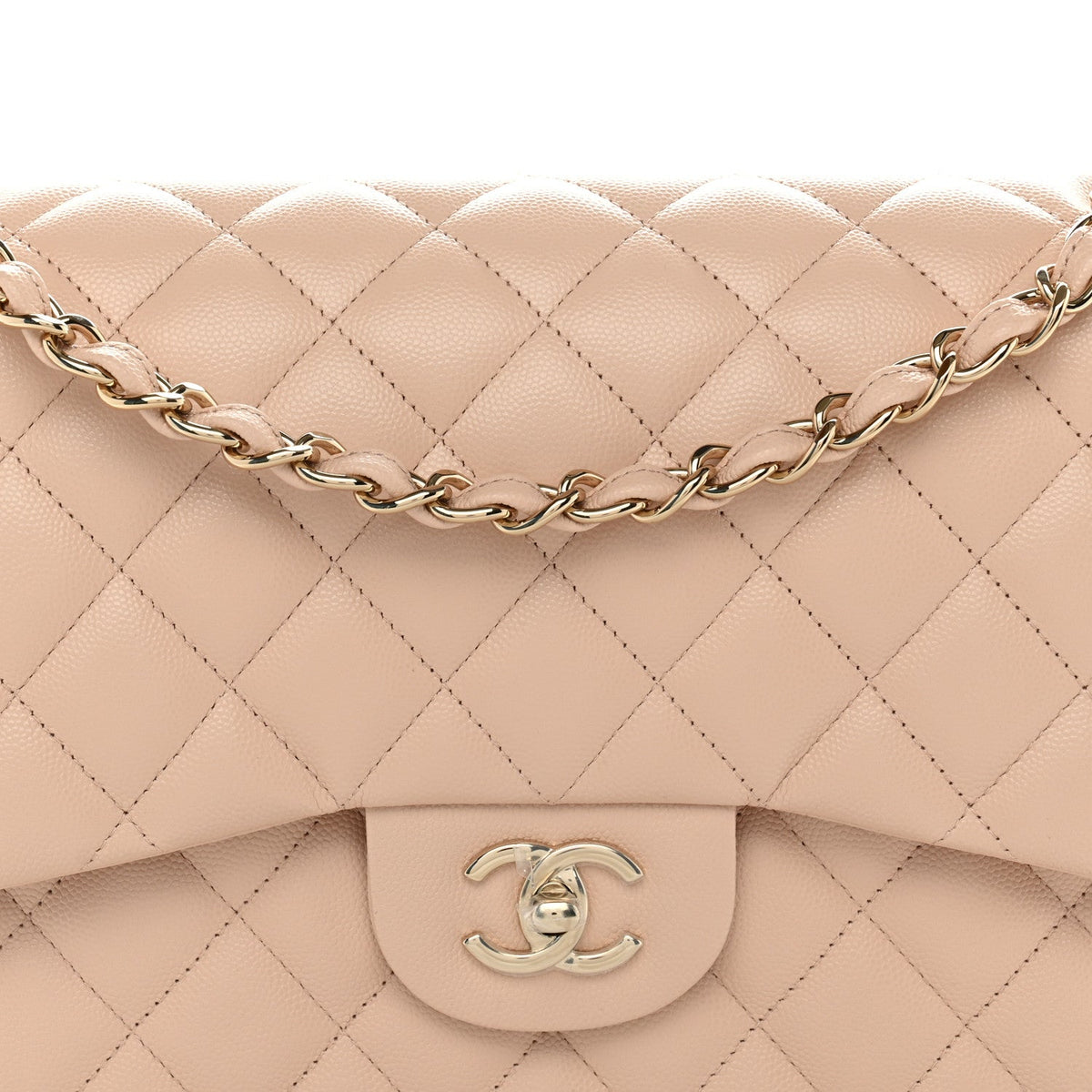 Caviar Quilted Jumbo Double Flap Light Beige At My store