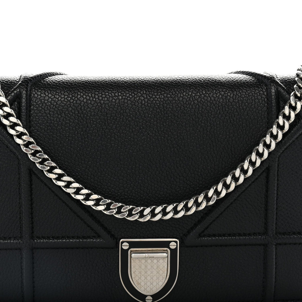 Grained Calfskin Diorama Wallet on Chain Pouch Black AT My store