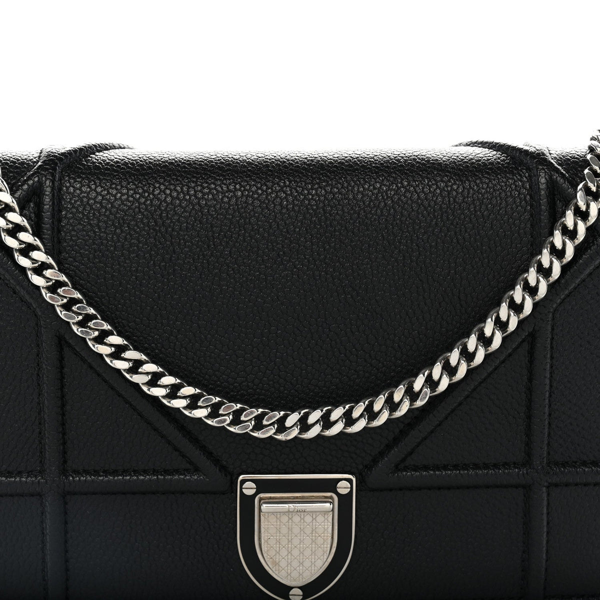 Grained Calfskin Diorama Wallet on Chain Pouch Black AT My store