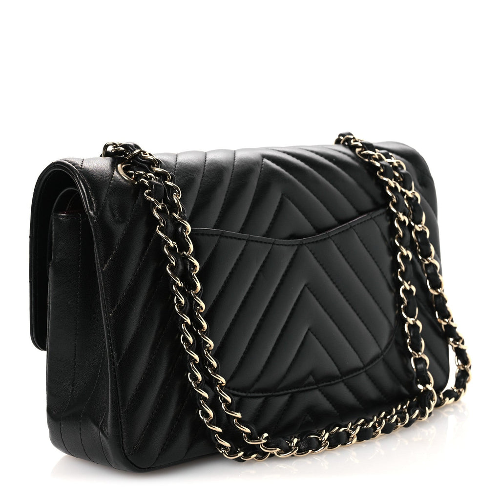 Lambskin Chevron Quilted Medium Double Flap Black At My store