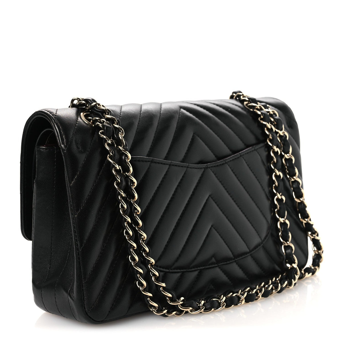 Lambskin Chevron Quilted Medium Double Flap Black At My store