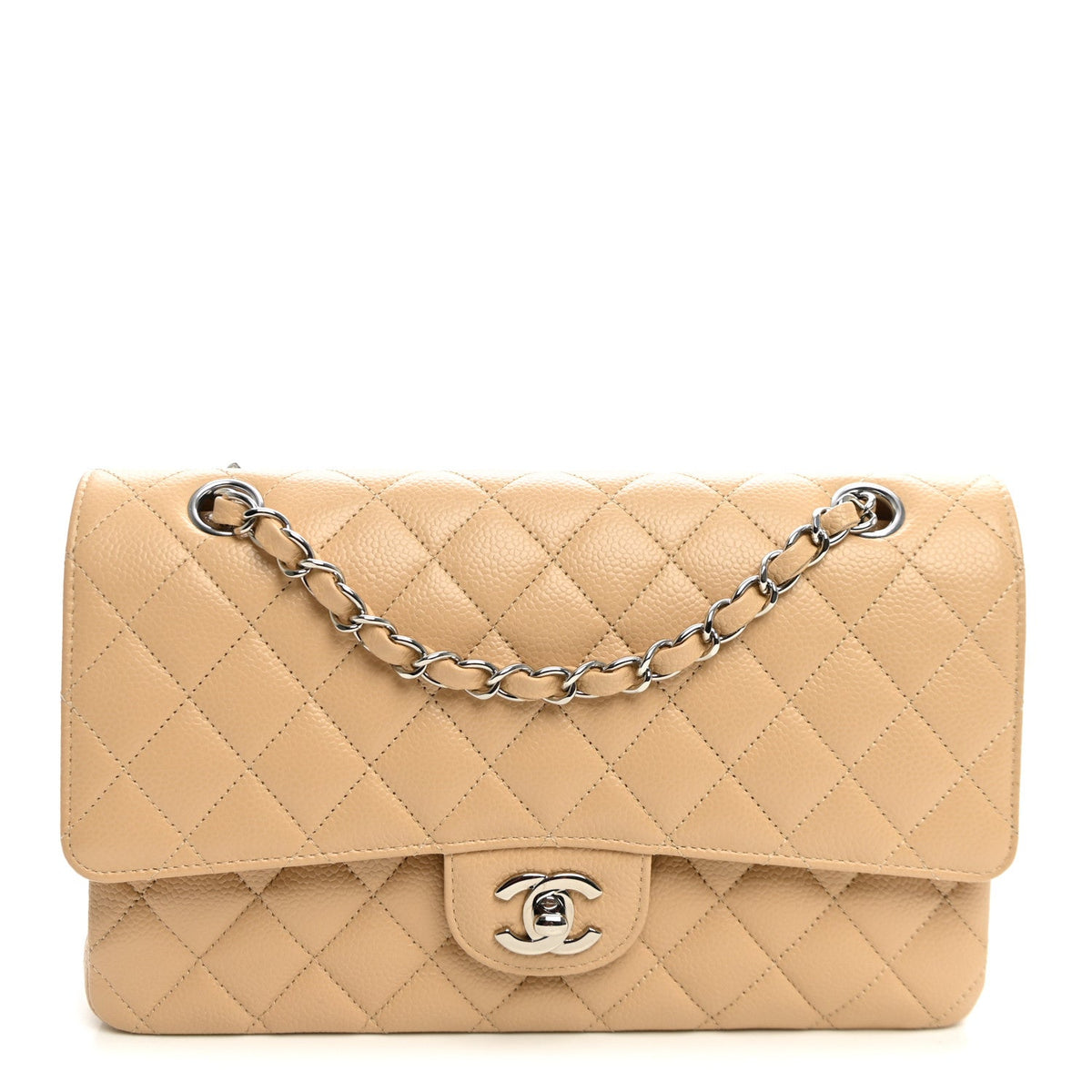 Caviar Quilted Medium Double Flap Beige At My store