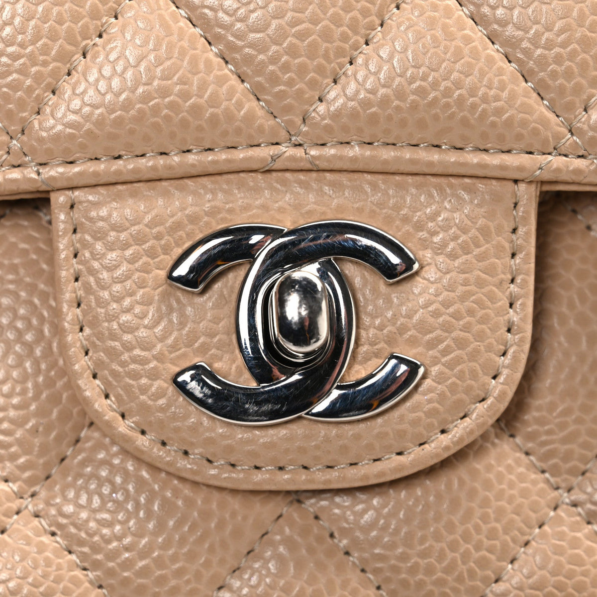 Caviar Quilted Medium Double Flap Beige At My store