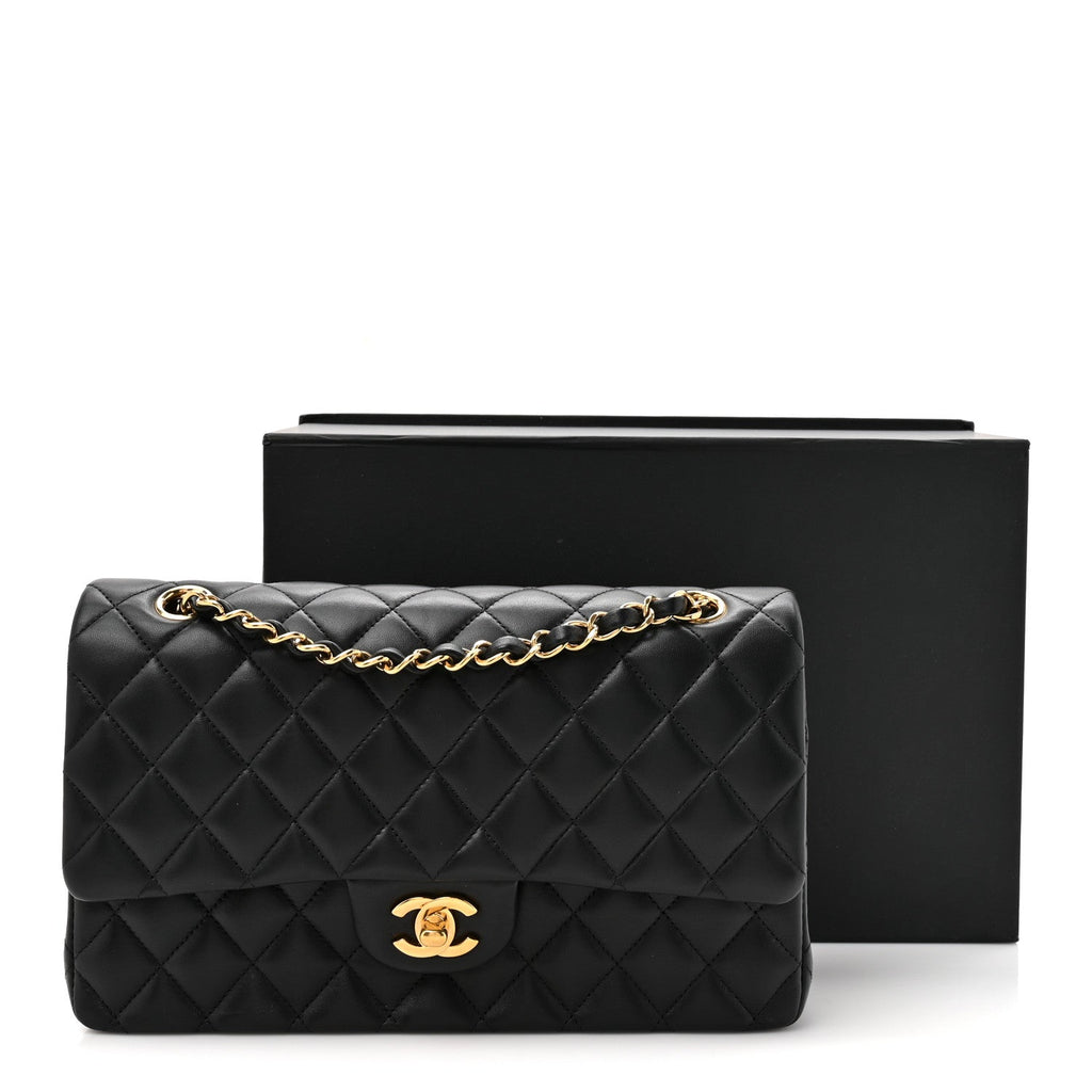 Lambskin Quilted Small Double Flap Black At My store