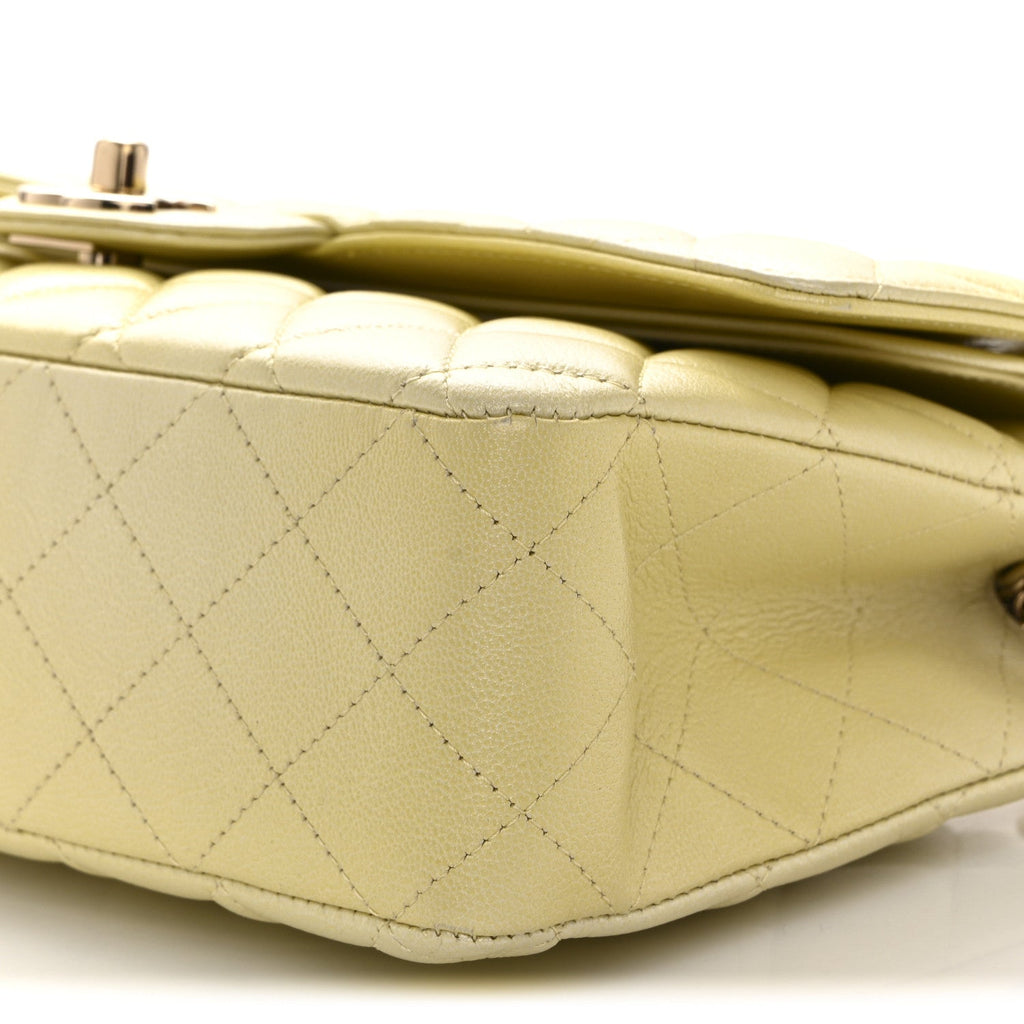 Cloudy Pearly Goatskin Quilted Medium Double Flap Light Yellow At My store
