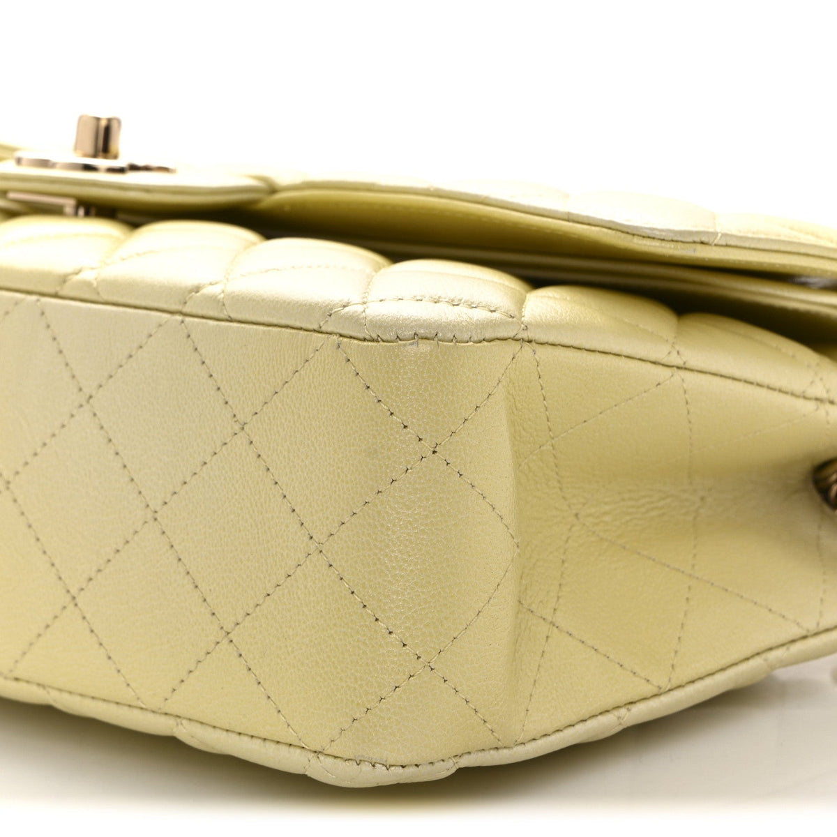 Cloudy Pearly Goatskin Quilted Medium Double Flap Light Yellow At My store