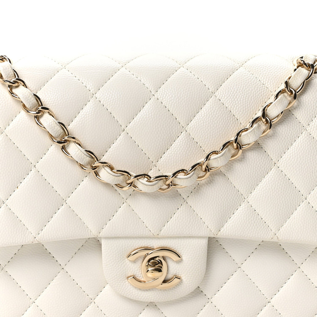 Caviar Quilted Medium Double Flap White At My store