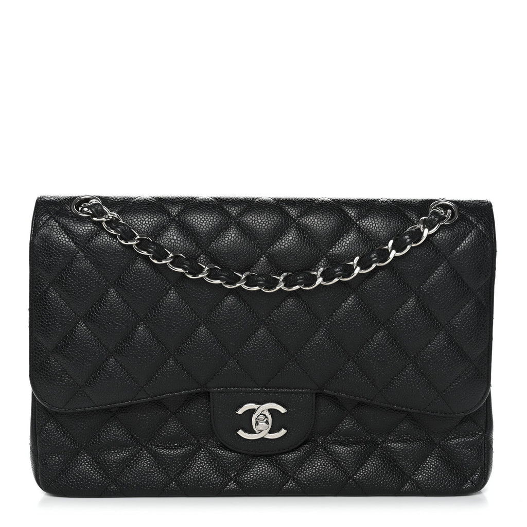 Caviar Quilted Jumbo Double Flap Black At My store