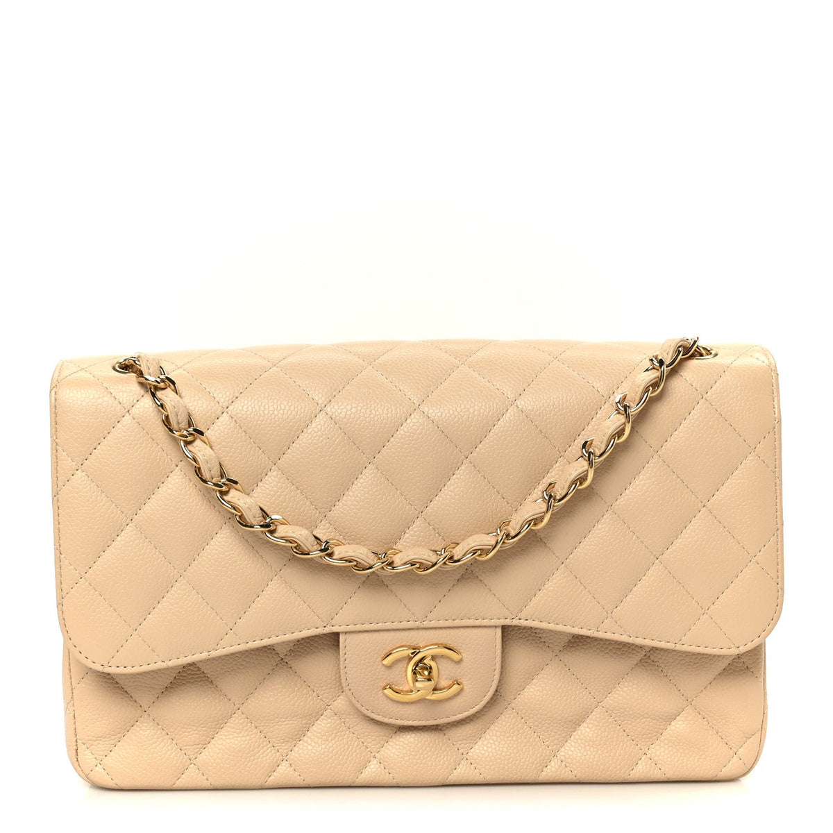 Caviar Quilted Jumbo Double Flap Beige At My store