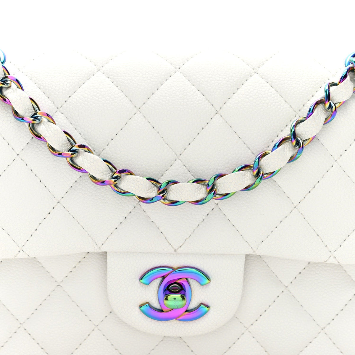 Caviar Quilted Rainbow CC Small Double Flap White At My store