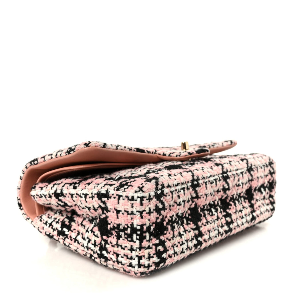 Tweed Quilted Medium Double Flap Pink Black White At My store