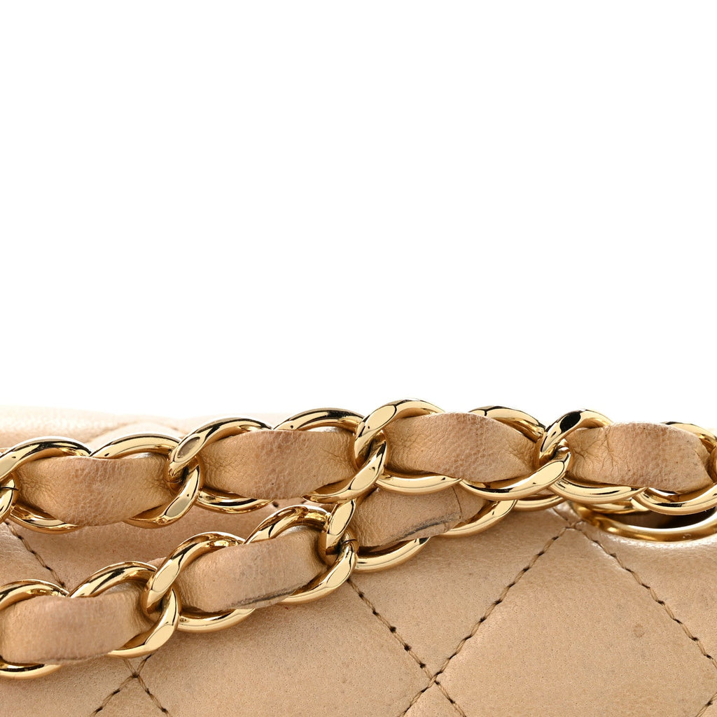 Lambskin Quilted Medium Double Flap Beige At My store