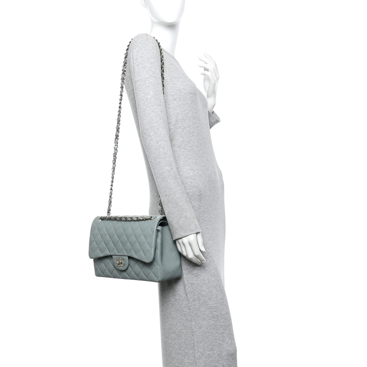 Caviar Quilted Jumbo Double Flap Light Blue At My store