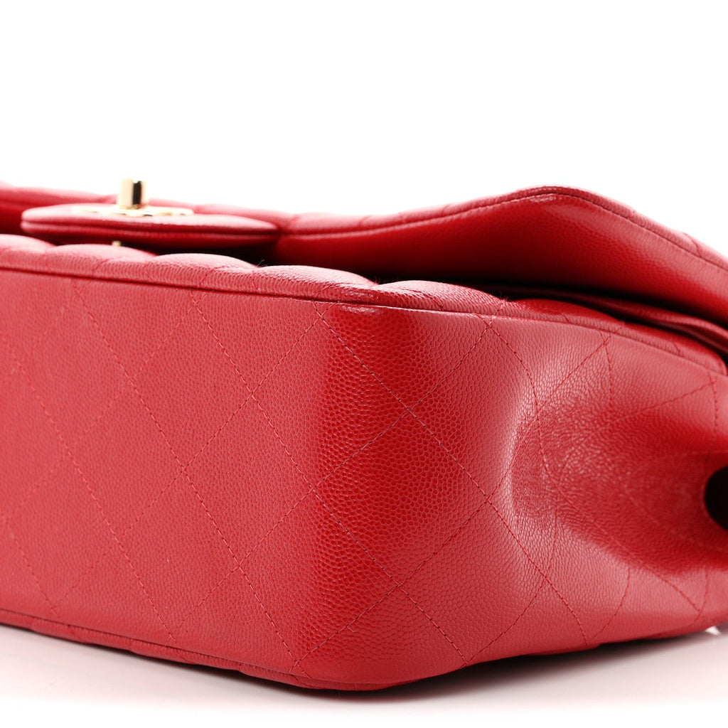 Caviar Quilted Jumbo Double Flap Red At My store