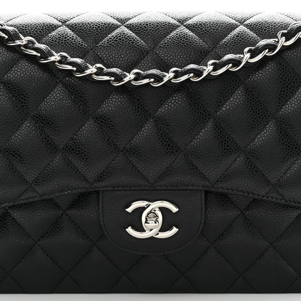 Caviar Quilted Jumbo Double Flap Black At My store