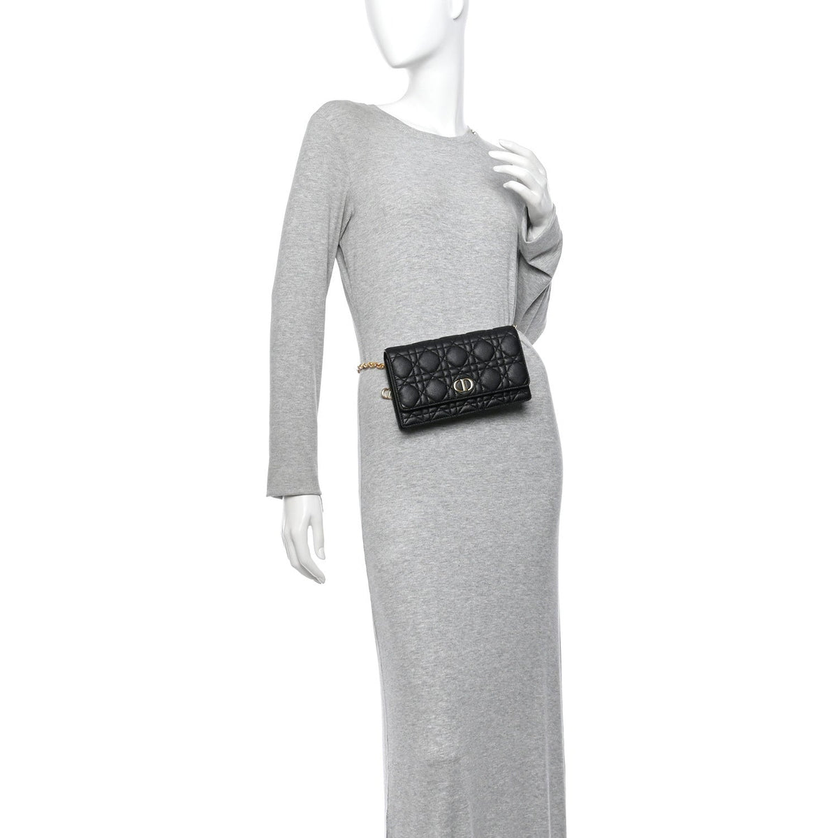 Supple Calfskin Caro Pouch with Chain Black AT My store