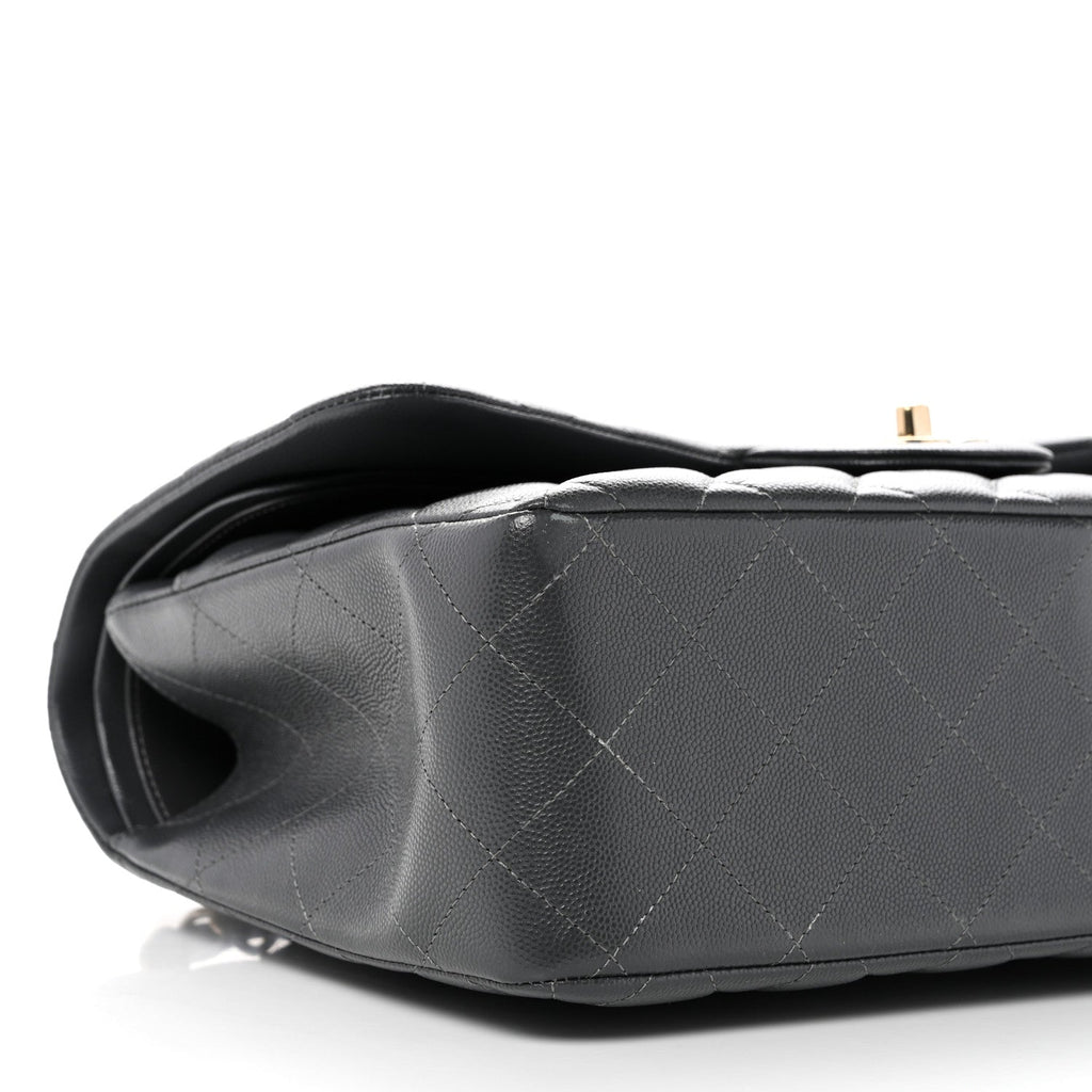 Caviar Quilted Jumbo Double Flap Dark Grey At My store