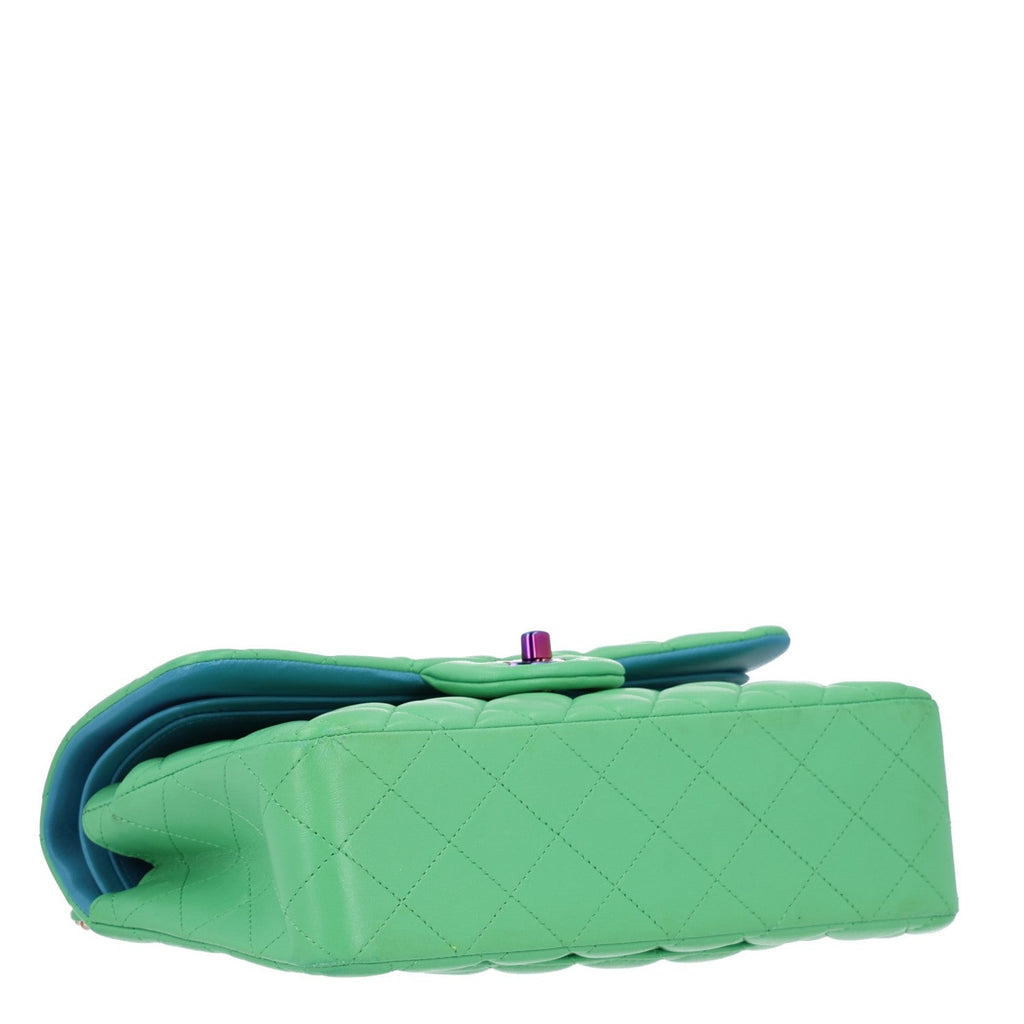 Lambskin Quilted Small Double Flap Green Blue At My store