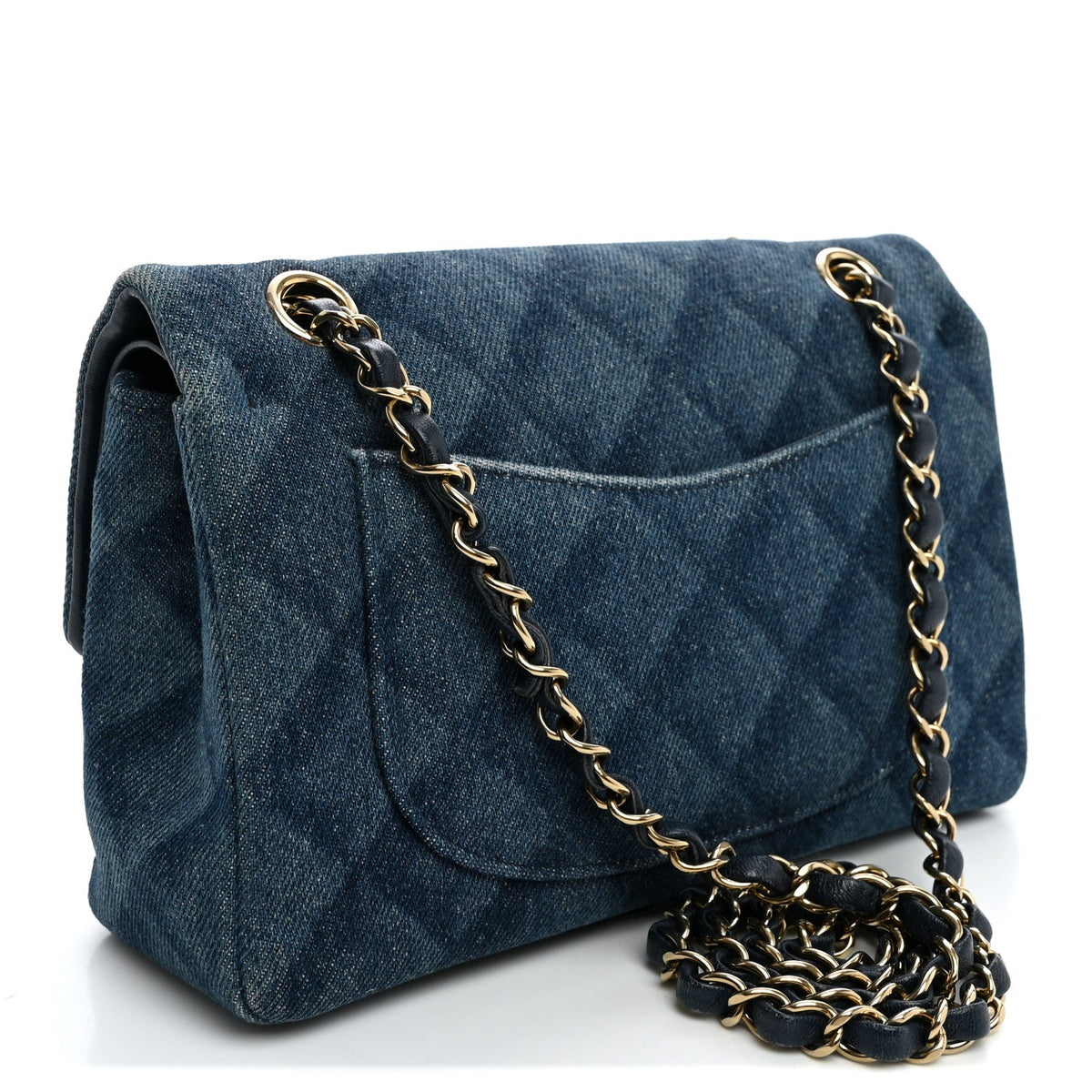 Printed Denim Quilted Small Double Flap Light Blue At My store