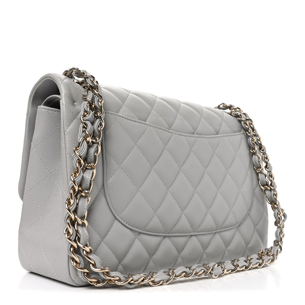 Caviar Quilted Jumbo Double Flap Grey At My store