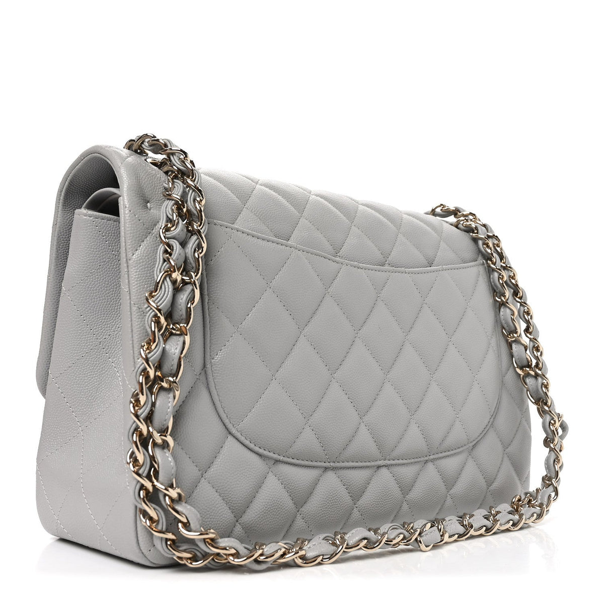 Caviar Quilted Jumbo Double Flap Grey At My store