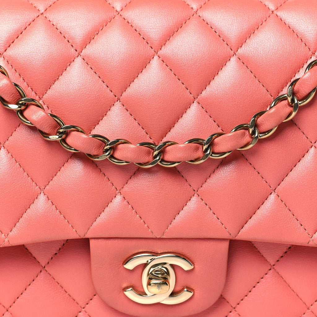 Iridescent Lambskin Quilted Medium Double Flap Pink At My store