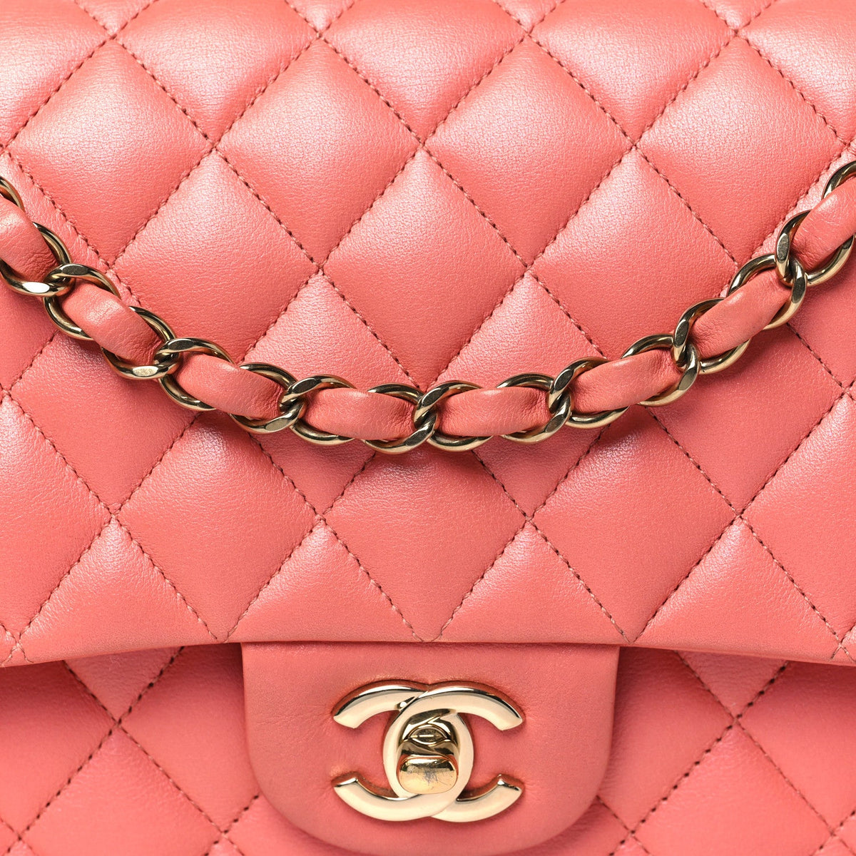 Iridescent Lambskin Quilted Medium Double Flap Pink At My store