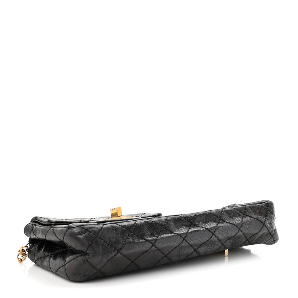 Glazed Calfskin Quilted Reissue Double Flap Clutch Black At My store