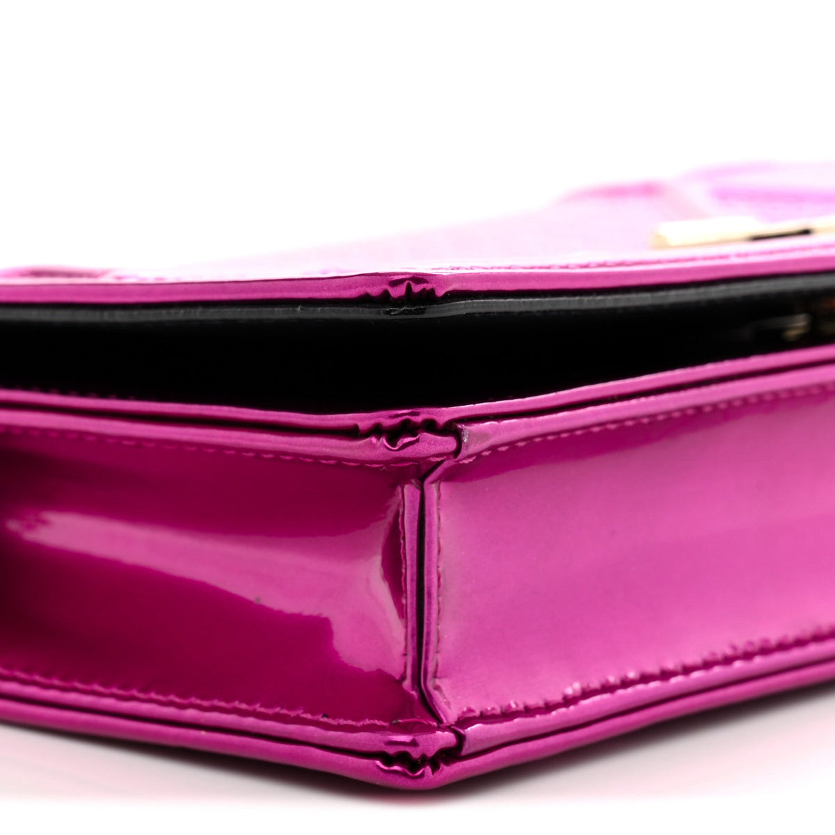 Metallic Patent Micro-Cannage Diorama Wallet on Chain Pouch Pink AT My store