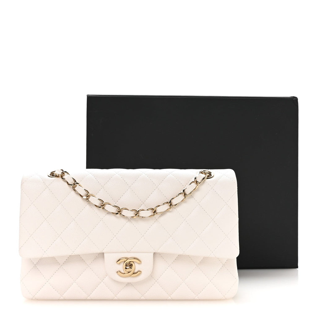 Caviar Quilted Medium Double Flap White At My store