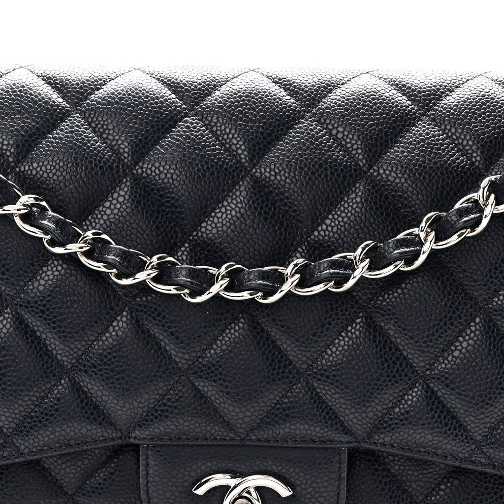 Caviar Quilted Jumbo Double Flap Navy Blue Navy Blue At My store