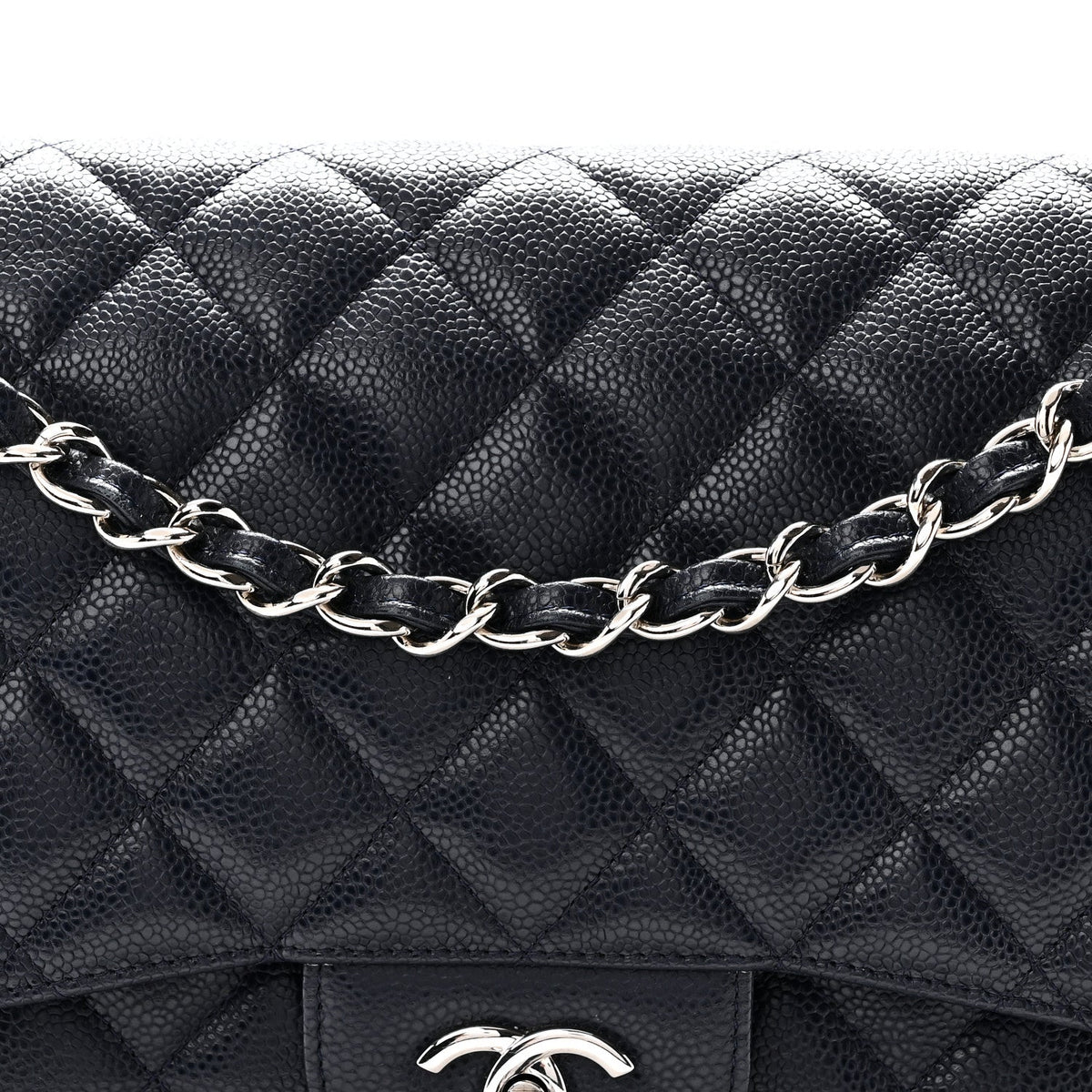Caviar Quilted Jumbo Double Flap Navy Blue Navy Blue At My store