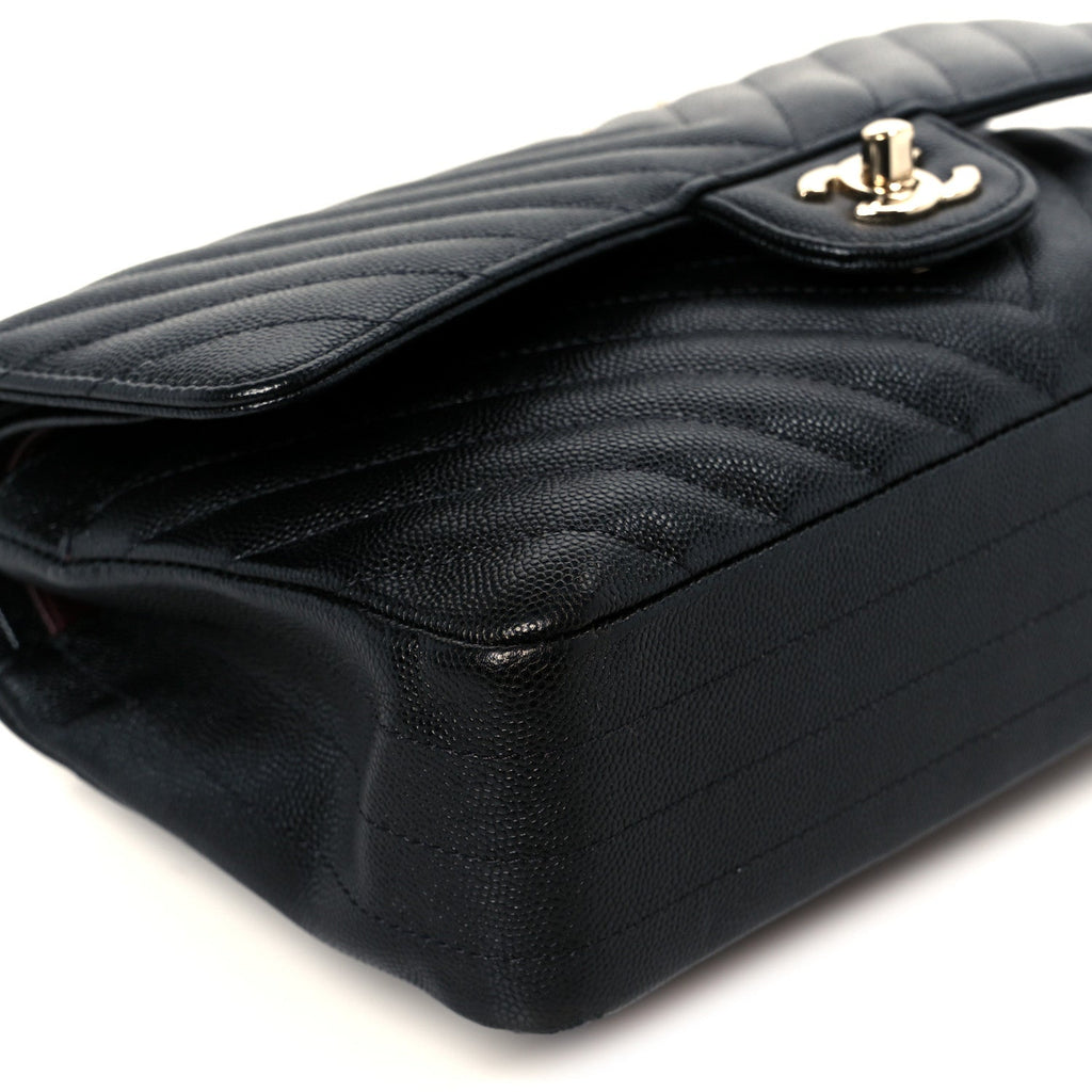 Caviar Chevron Quilted Medium Double Flap Black At My store