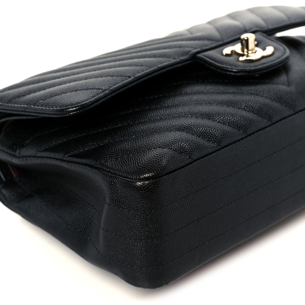 Caviar Chevron Quilted Medium Double Flap Black At My store