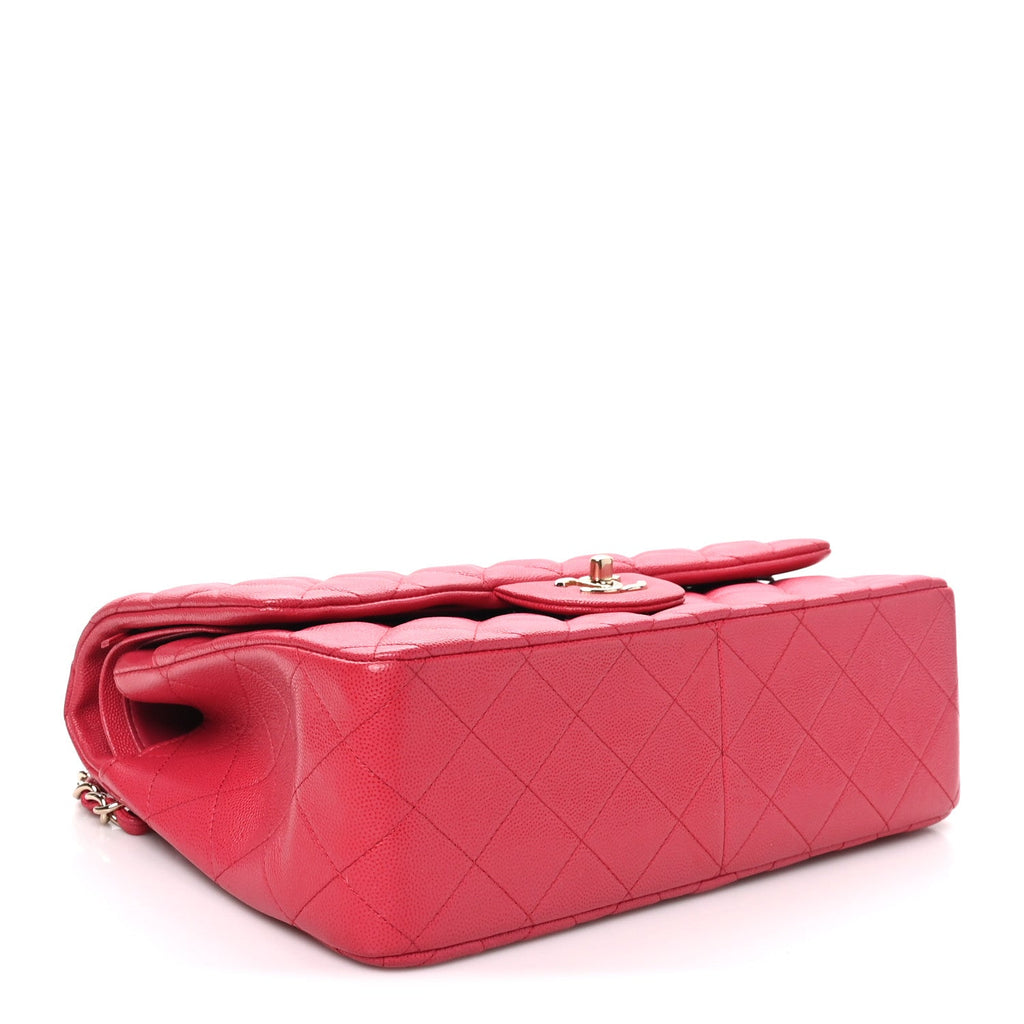 Caviar Quilted Jumbo Double Flap Dark Pink At My store