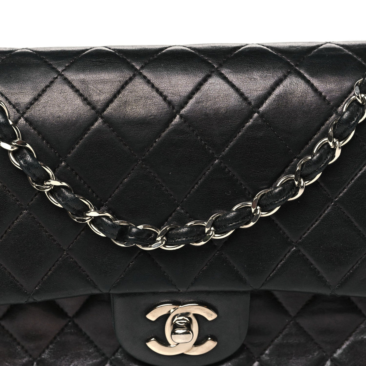 Lambskin Quilted Medium Double Flap Black At My store