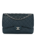 Metallic Caviar Quilted Jumbo Double Flap Dark Blue At My store